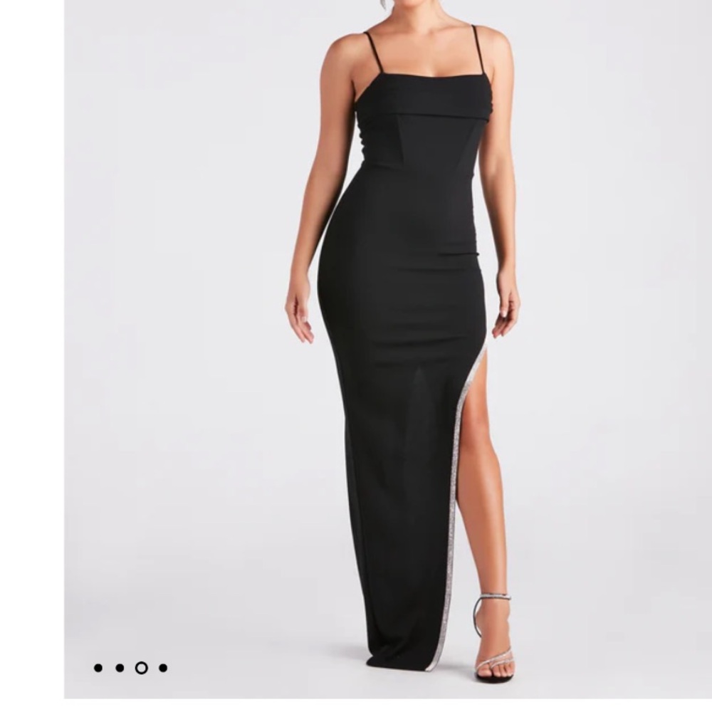 Windsor Jacie Formal Crepe Rhinestone Long Dress